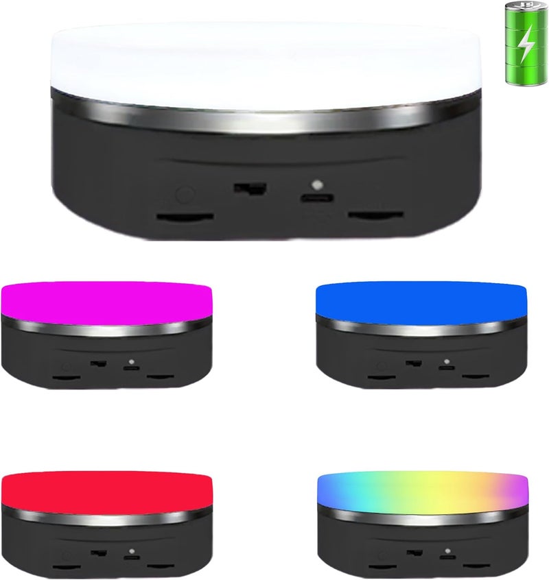 JAYEGT Variety Colors Full Panel LED Luminous Rotating Display Stand , 11 Lbs Load, 360 Degree Photography Turntable for Glass Crystal ，Jewelry (6.3inch / 5Color LED Light / Black/Rechargeabl) - Image 1